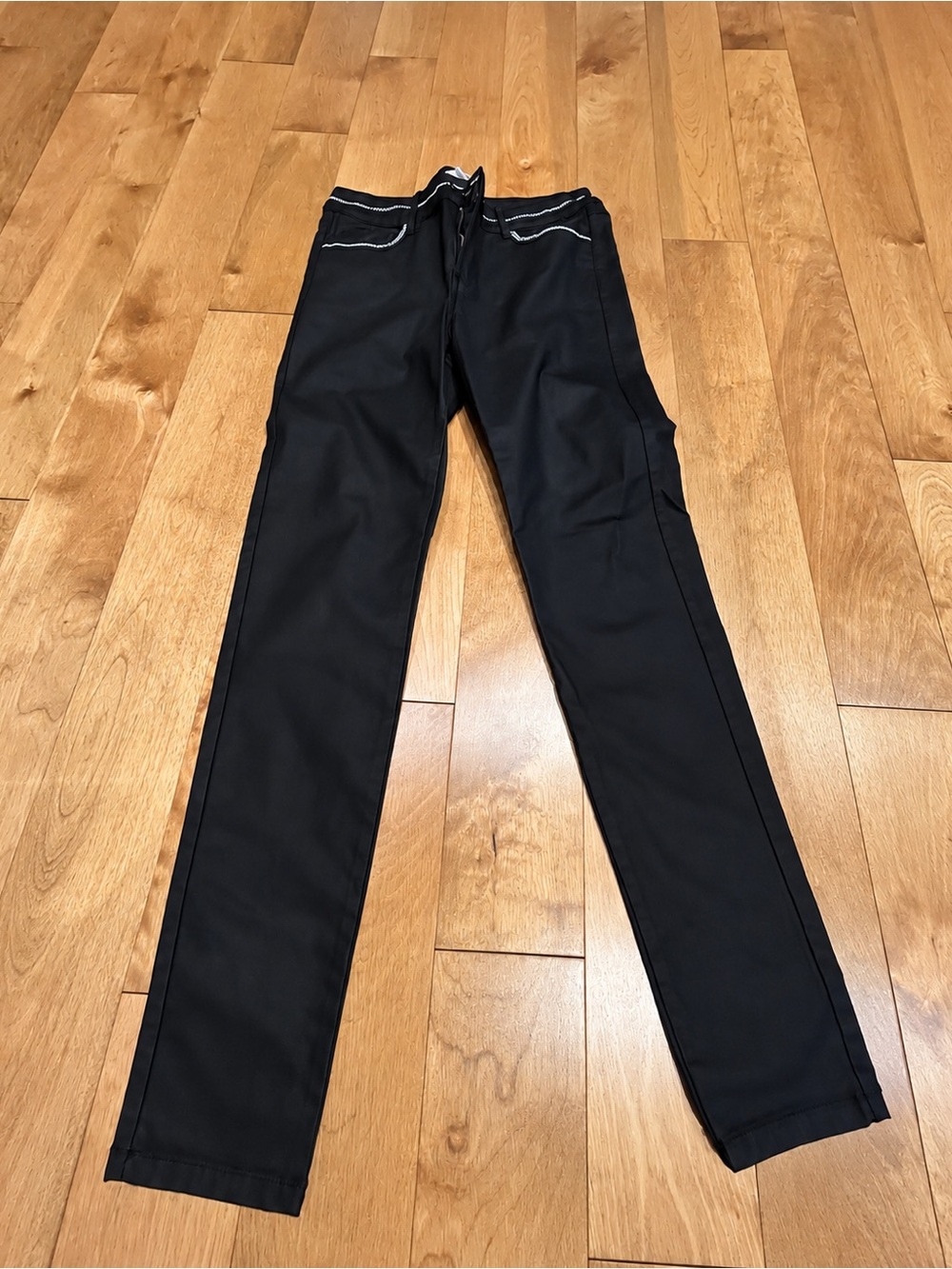 Ladies Black Straight-Leg Jeans, mimicking leather